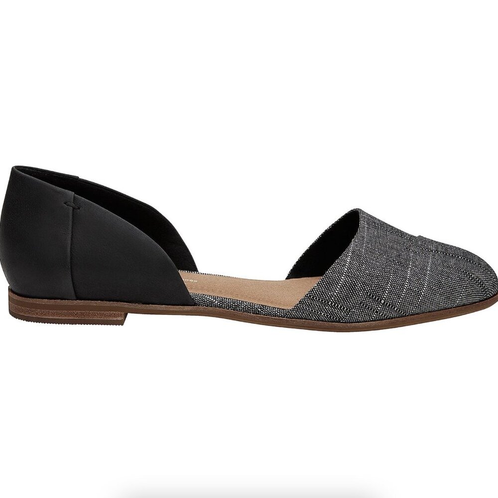 TOMS Jutti D'orsay Black Flats - Leather/Chambray 8.5